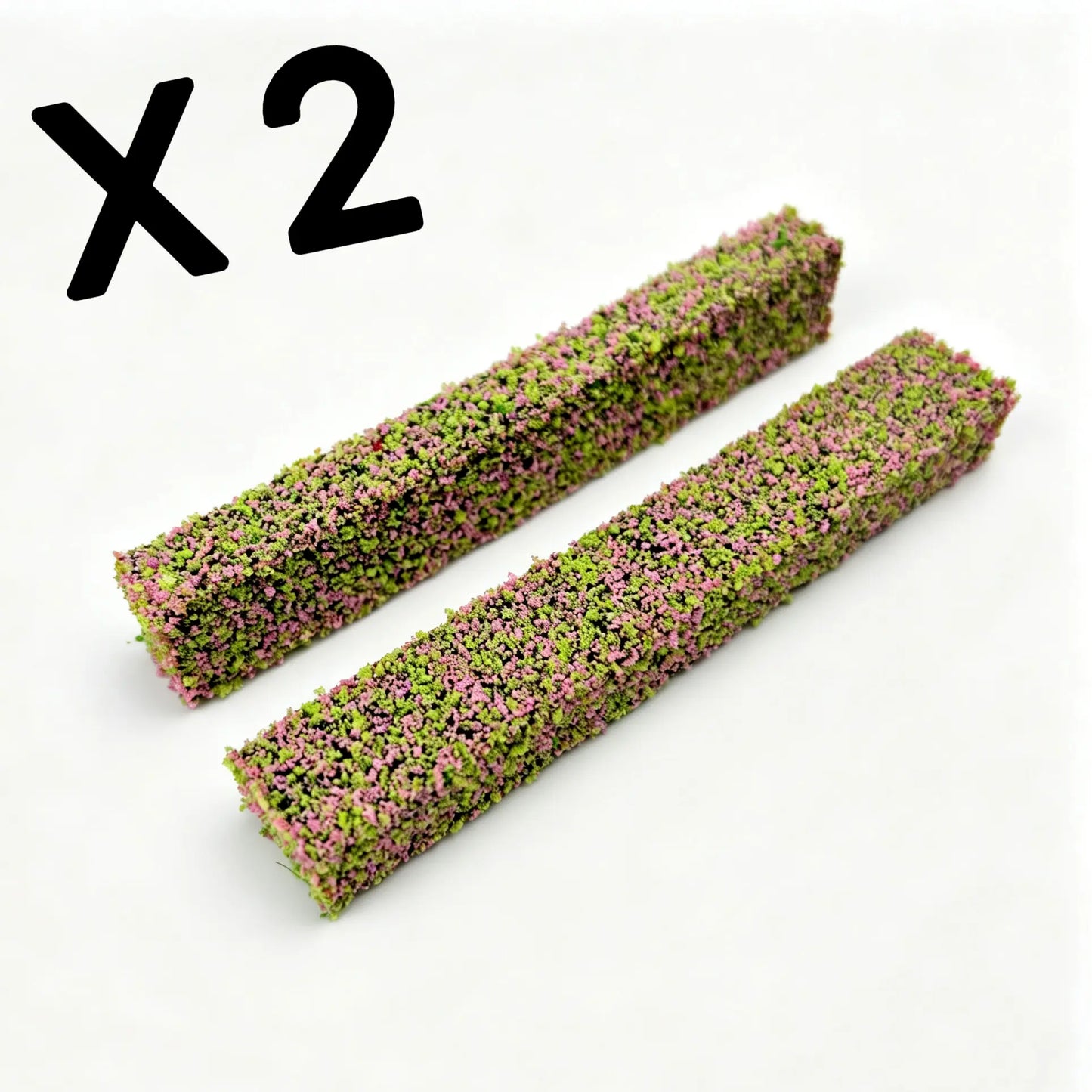 2pcs purple flower green hedge strips flowering miniature garden bush diorama accessory