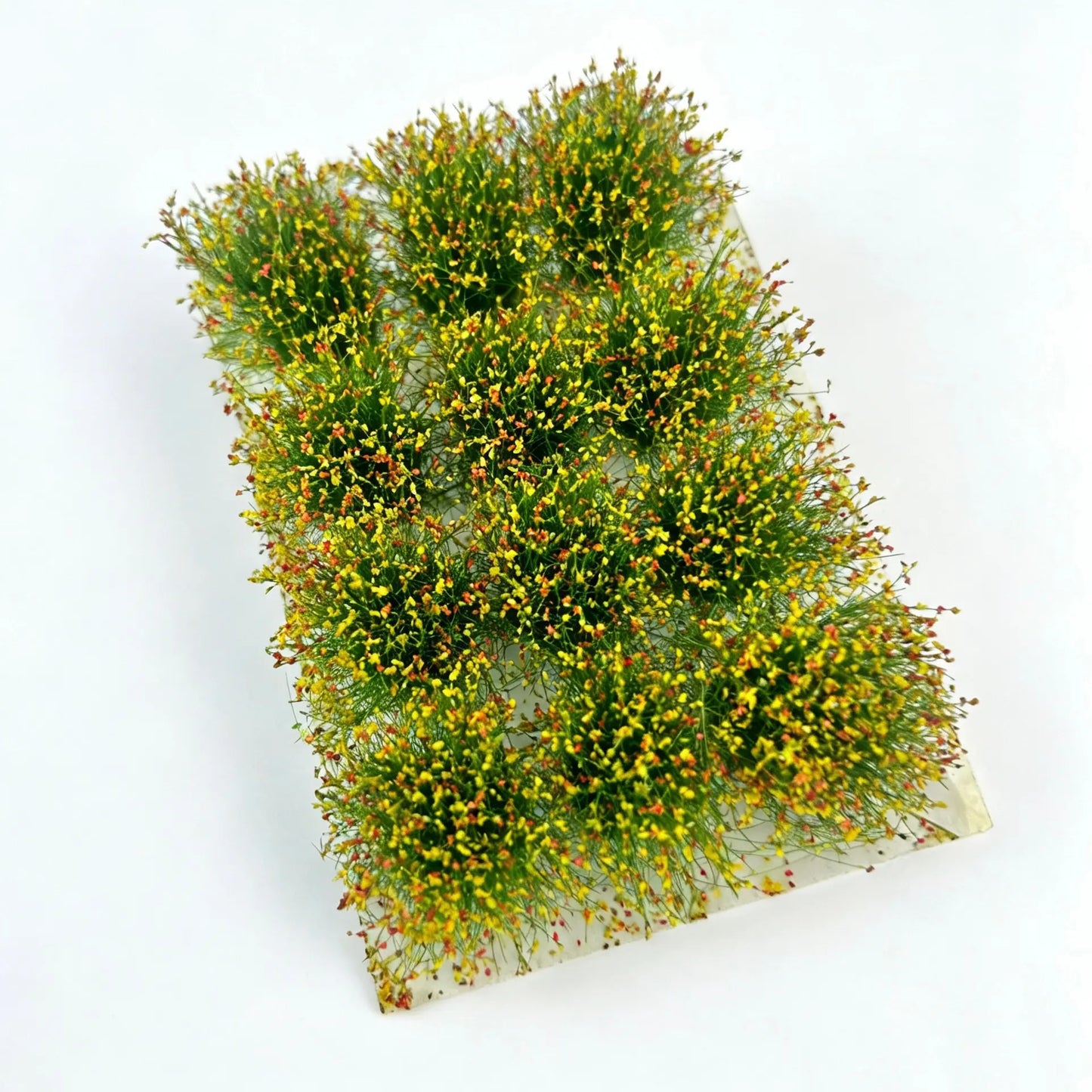 Yellow white flower grass tufts sheet, 8.5x5.8cm realistic model train terrain scenery accessory.