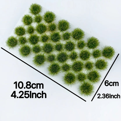 Size labeled 10.8cm×6cm autumn olive green self-adhesive static tuft grass sheet, standard size miniature terrain mat for DIY railway diorama, tabletop wargame and scale model landscape crafting
