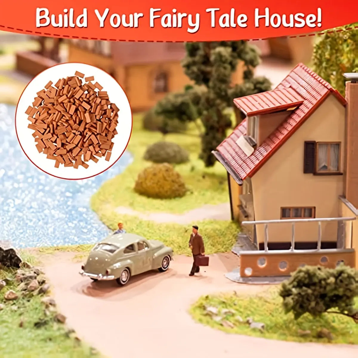 Mini bricks applied for christmas village street layout, vintage model town scenery