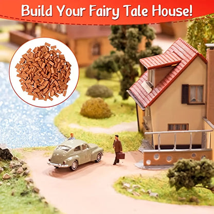 Mini bricks applied for christmas village street layout, vintage model town scenery