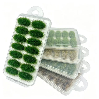 14 oval 8mm faded yellow dry grass clumps, late autumn rural terrain tufts for scale model diorama craft, wargame countryside board and railway layout wild grass decoration