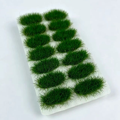 14 oval 8mm deep emerald green grass clumps, dense wild bush static grass for scale model diorama craft, woodland miniature terrain and railway layout green scenery