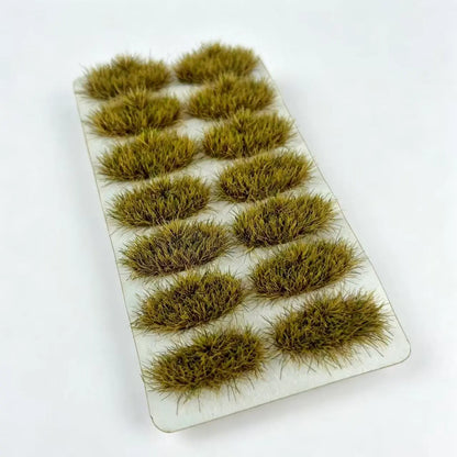 14 oval 8mm vivid fresh green static grass tufts, spring wild shrub material for scale model diorama craft, forest miniature terrain and wargame natural landscape layout