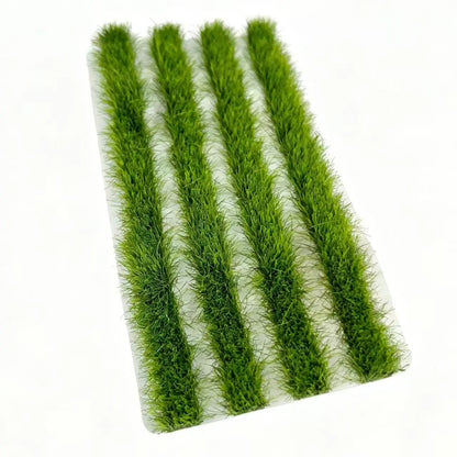 4 strip 8mm olive faded dry green grass strips, natural rural dryland tufts for scale model diorama craft, miniature terrain landscape, wargame countryside base and railway layout outdoor scenery