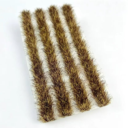 4pcs 8mm mixed light dark green grass strip clusters, pre-made static grass tufts for scale model diorama craft, countryside miniature terrain, wargame base decoration and railway layout landscape supplies