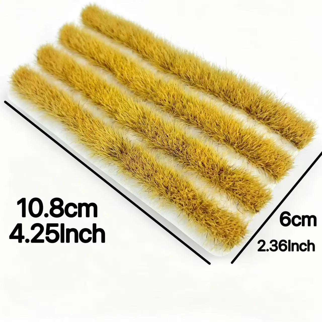 Layered farm field diorama layout display, 4-strip 8mm multi-color model grass tufts matched with tiny farmer miniature figures, finished scale model diorama craft miniature terrain sample for wargame railway layout