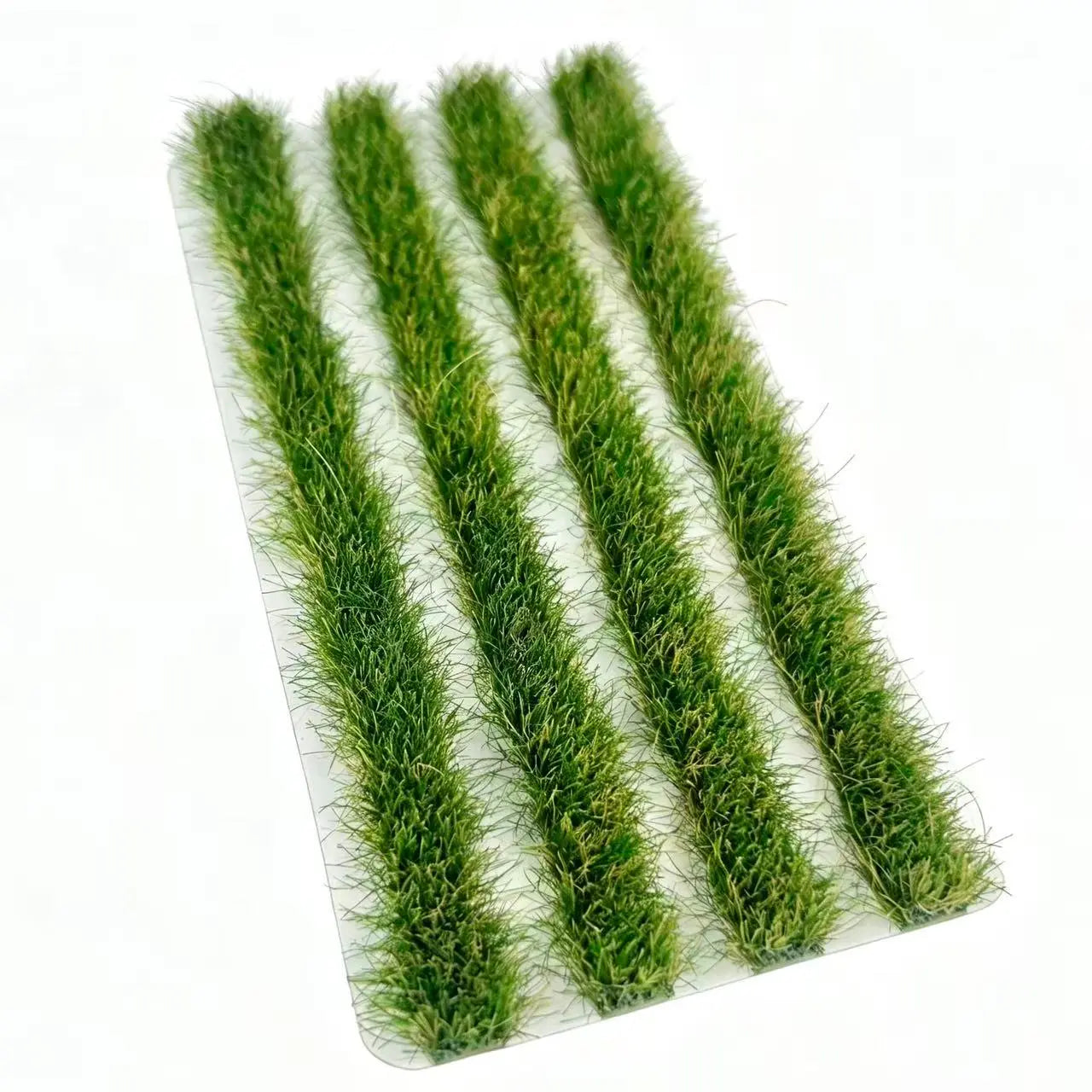 4 strips 8mm vivid bright green static grass strips, fresh crop field tufts for scale model diorama craft, miniature farm terrain, wargame rural base and railway layout rice paddy scenery with tiny people figures