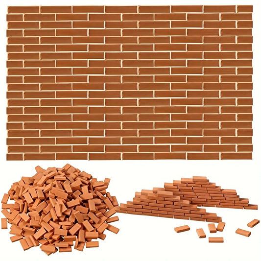 Family diy activity, kids building dollhouse scene with miniature simulation bricks