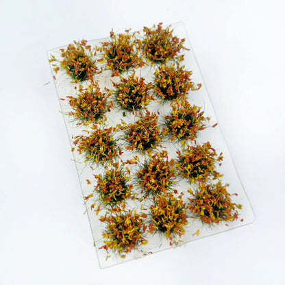 Autumn mixed orange yellow static grass tuft sheet with 14pcs miniature foliage clumps, seasonal grass patches for diorama landscape, wargame terrain and model train scenery craft