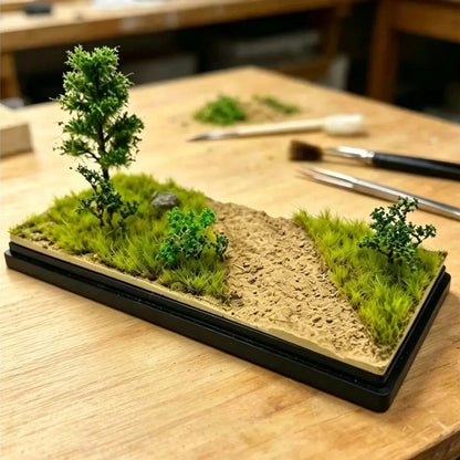 Real shot of autumn seasonal off-road terrain base, golden dry grass and fall colored mini trees for 1:64 SUV diecast models
