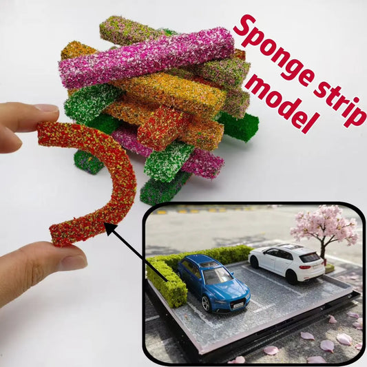 2pcs full pink blossom hedge strips dense flower flocking miniature garden bush diorama supply
