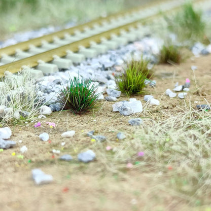 Lime green miniature grass clusters, realistic fresh turf decor for train layout, diorama base and dollhouse garden
