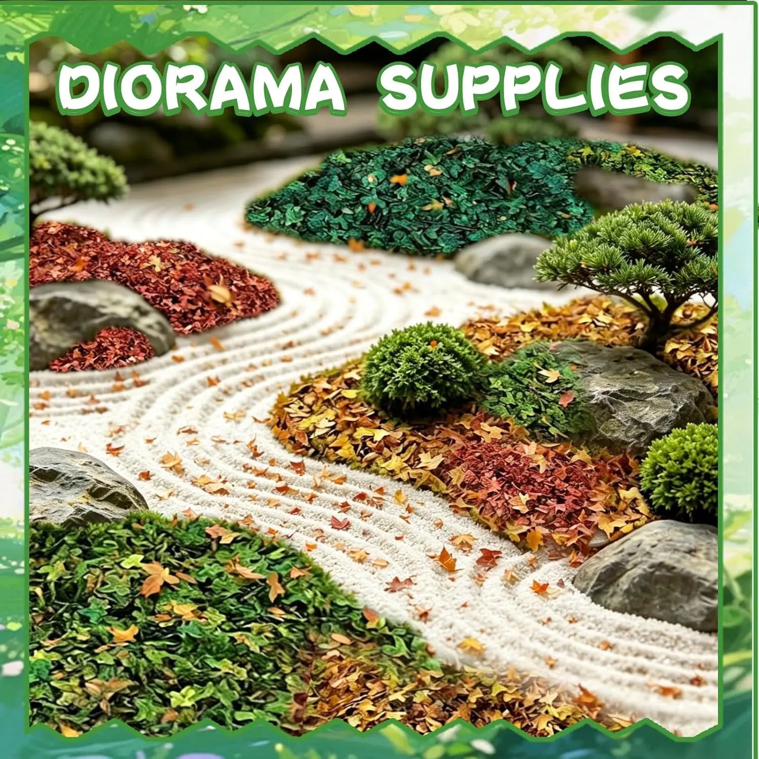 5 colors miniature model leaf set sealed zip bags, green, yellow, orange, red, dark brown, 10g each pack for DIY craft