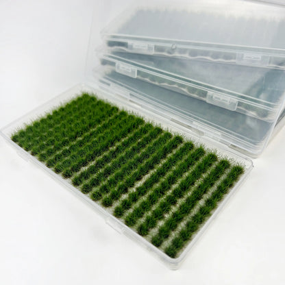 204 green grass tufts on an 8 by 16 centimetre sheet with product dimensions