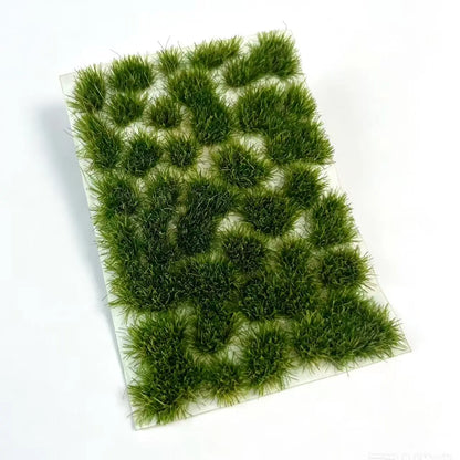 Realistic countryside railway diorama layout with fresh green & golden dry static grass tufts, matching miniature train models, ideal terrain decoration for railroad hobby scale model craft