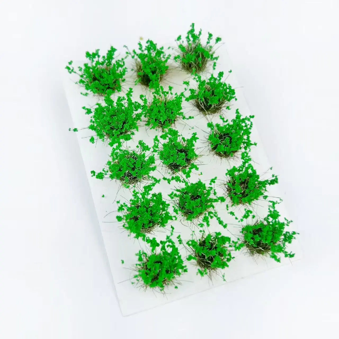 15 tiny floral grass clumps, 1:64 train layout supplies, realistic miniature vegetation, clean cutout