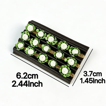 Handmade miniature cabbage crop tray with soil texture base for rural farm diorama and tabletop wargame scenery