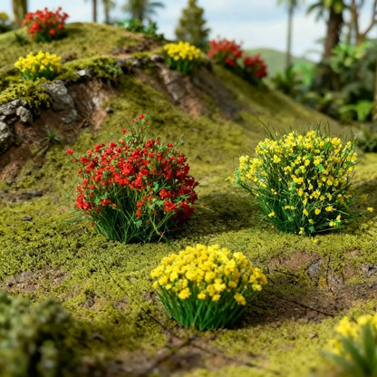 Pink white mini grass tufts, high detail dollhouse landscape supply for scale model diorama projects.
