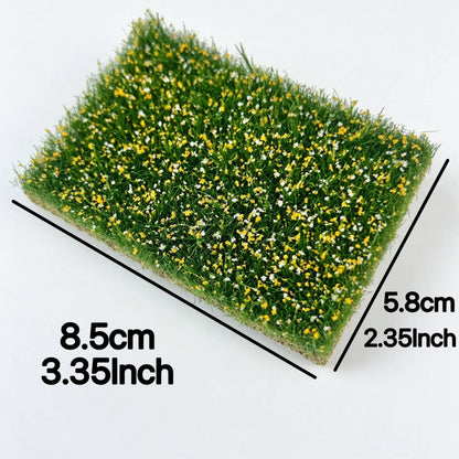 8.5x5.8cm miniature wild flower grass mat yellow white, realistic terrain sheet for diorama dollhouse scale model scenery supplies