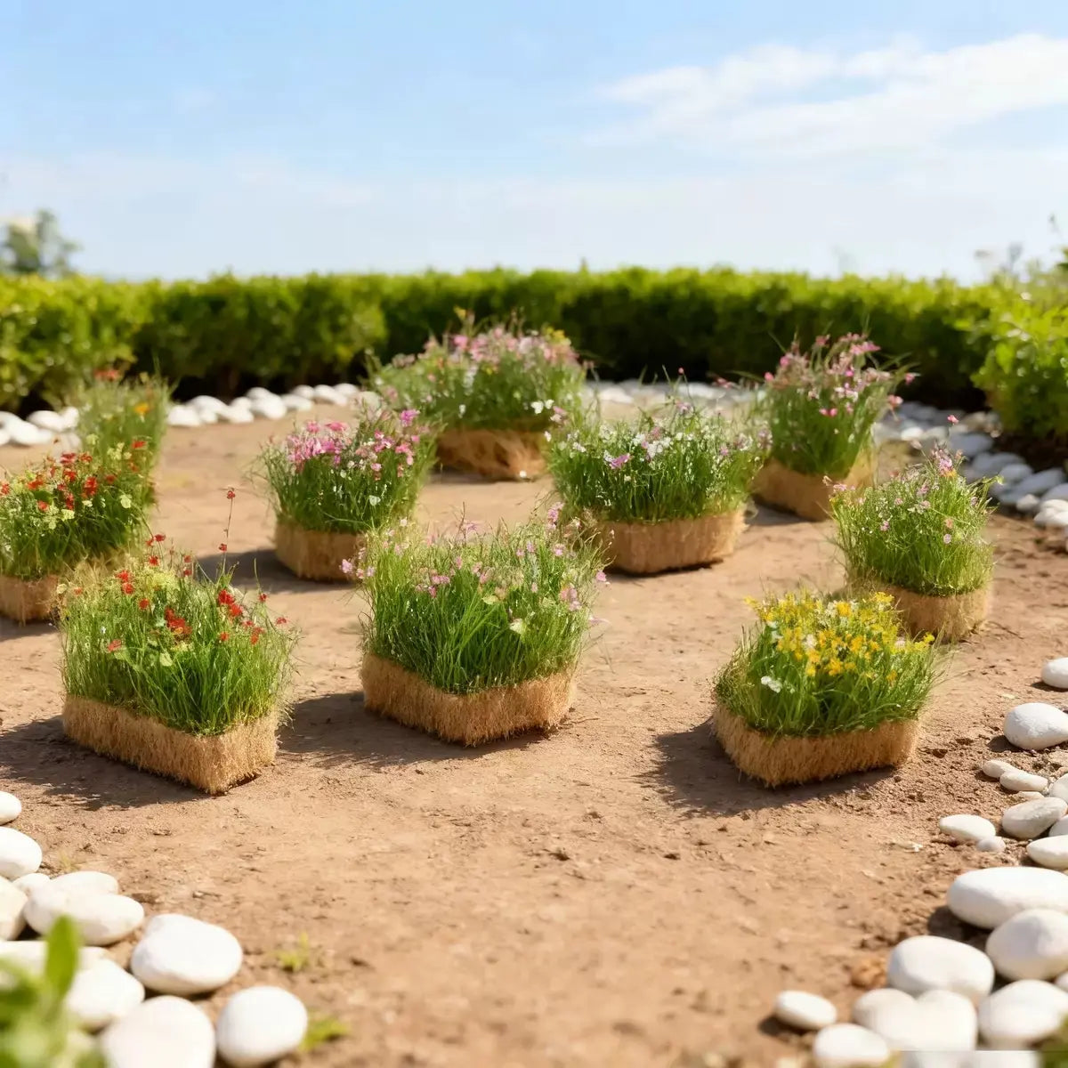 Forest themed diorama scenery set, mini floral grass mats with moss rocks for realistic miniature landscape