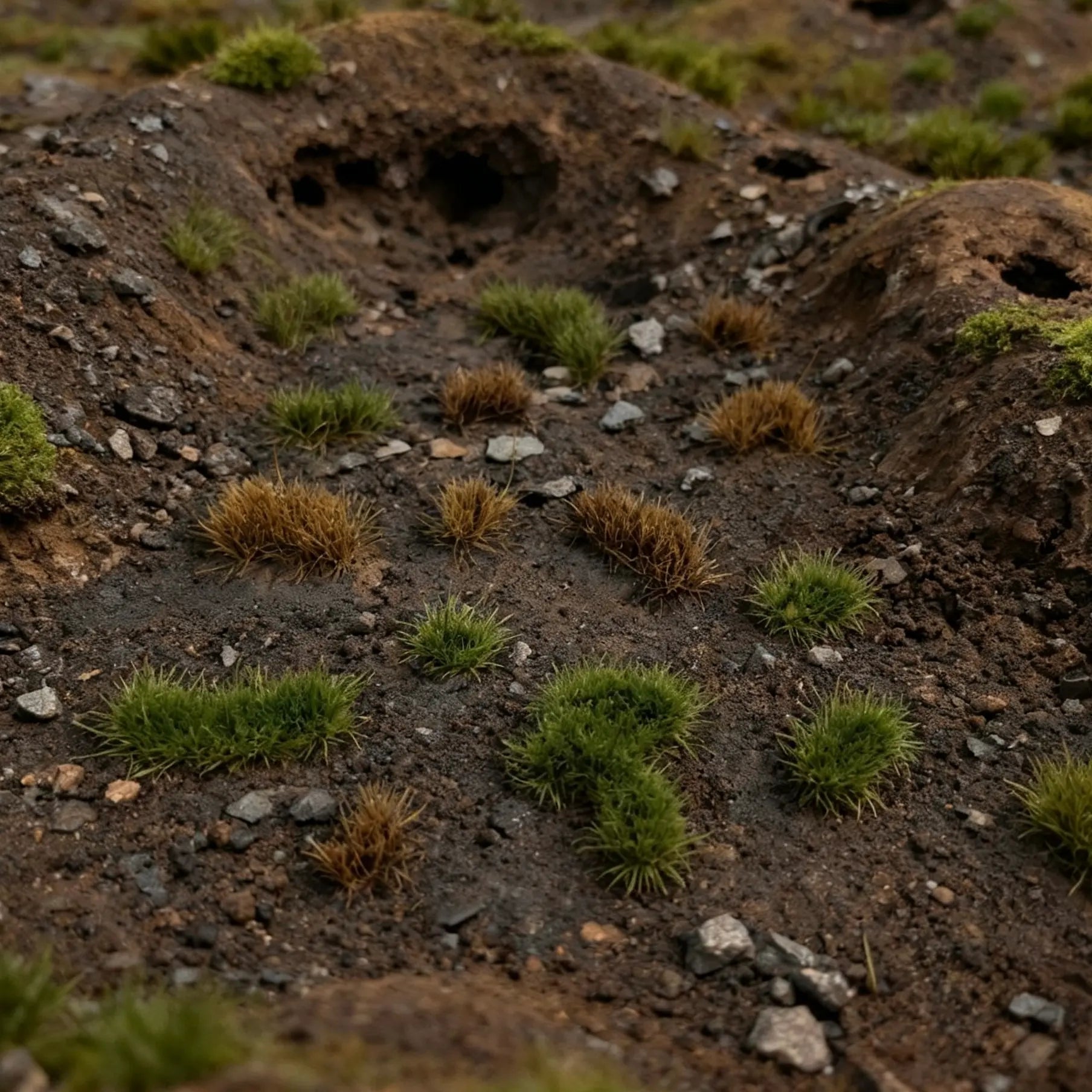 Natural dry yellow-brown static grass clusters, realistic wild turf for rural miniature diorama base building
