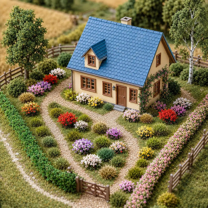 Napoleonic wargame miniature soldier diorama terrain, assorted red purple white flower clusters and natural static grass tufts for tabletop wargaming base decoration