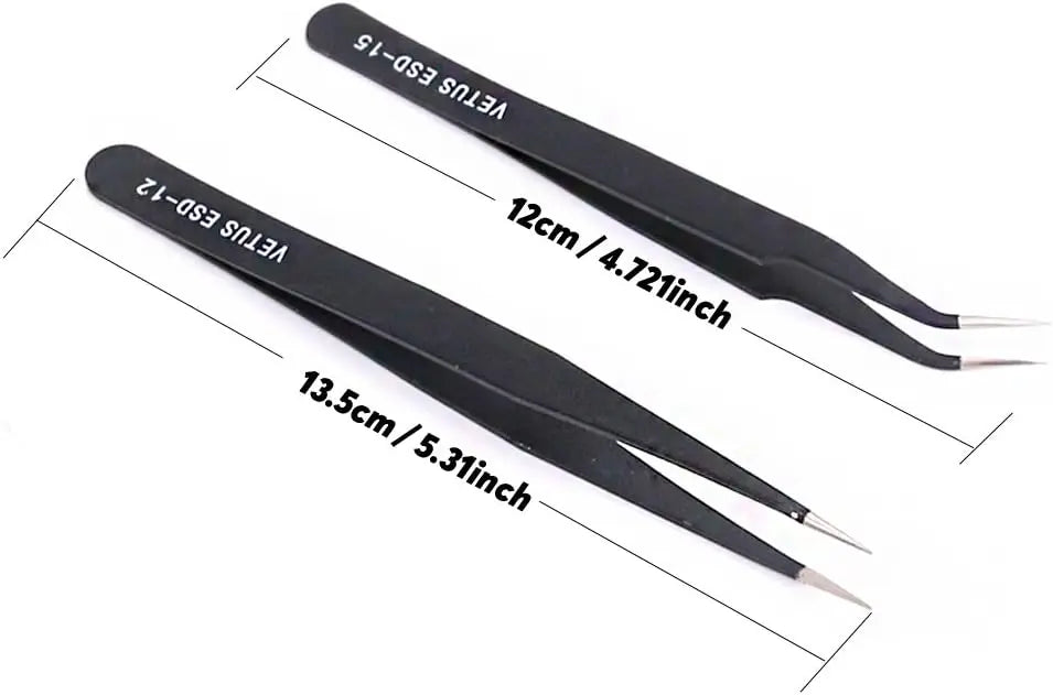 Complete 9‑piece model making tool set stored in transparent plastic storage box with polishing cloth