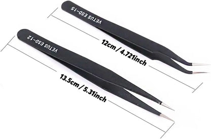 Complete 9‑piece model making tool set stored in transparent plastic storage box with polishing cloth