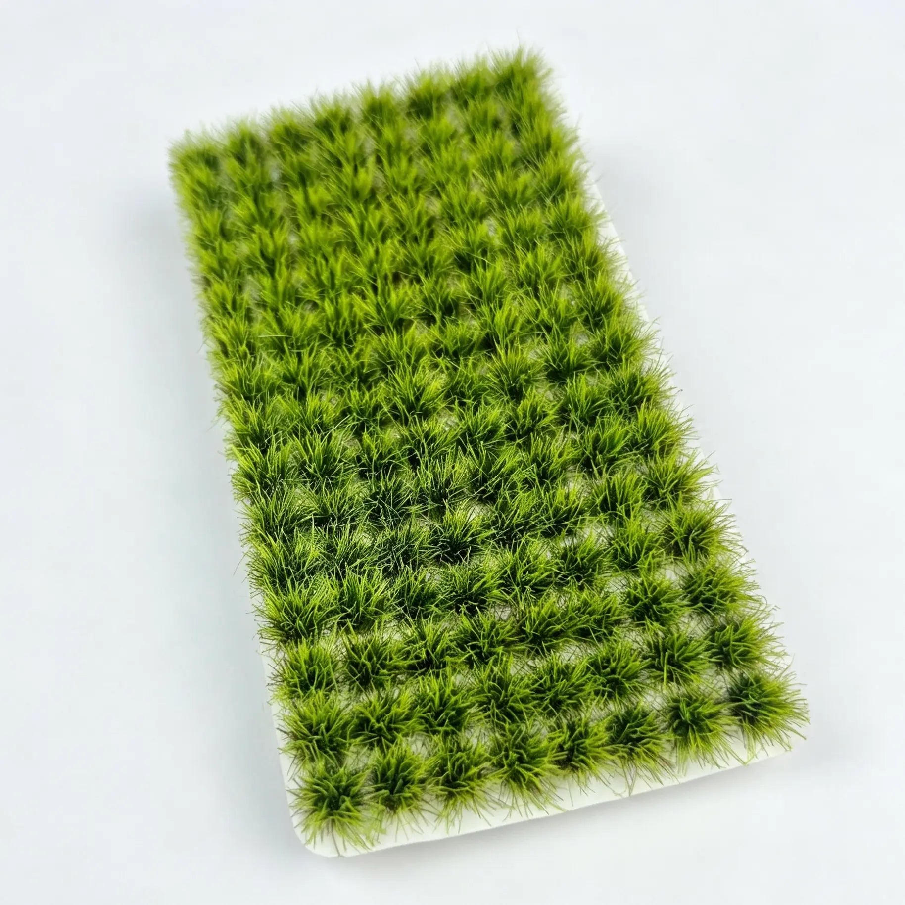 Countryside train diorama landscape with mixed static grass clumps, natural miniature vegetation decor for scale model hobby