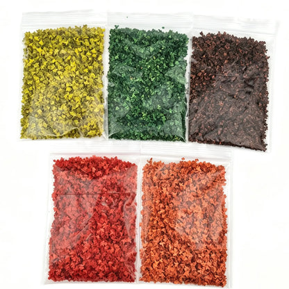 Dark green miniature autumn leaf flocking, realistic tiny leaf terrain supplies for mini village diorama layout