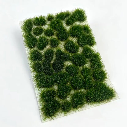 Size marked static grass tuft sheet 8.5cm × 5.8cm, contains 29 irregular mixed shape self-adhesive grass clusters, light spring green miniature terrain grass for all scale model hobby creation