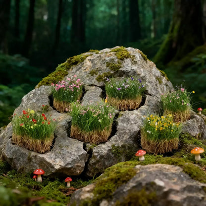 Multiple color mini wildflower grass tiles, outdoor garden scene display for diorama scale model building
