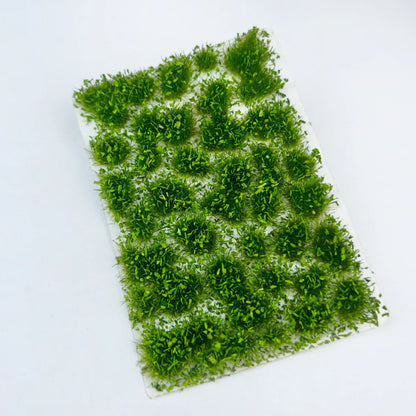 Pre-made plain fresh green static grass tufts sheet with solid vibrant green grass clumps, realistic static grass mat miniature lawn terrain for scale model building, wargame tabletop base, railway layout scenery and diorama craft hobby supplies