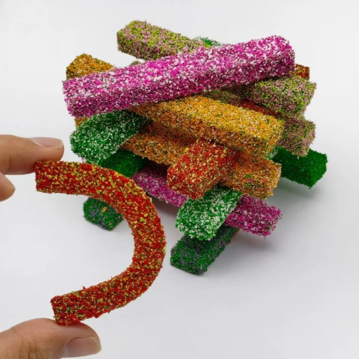 7 colors flexible sponge hedge strips stacked display, bendable miniature shrub fence diorama accessories