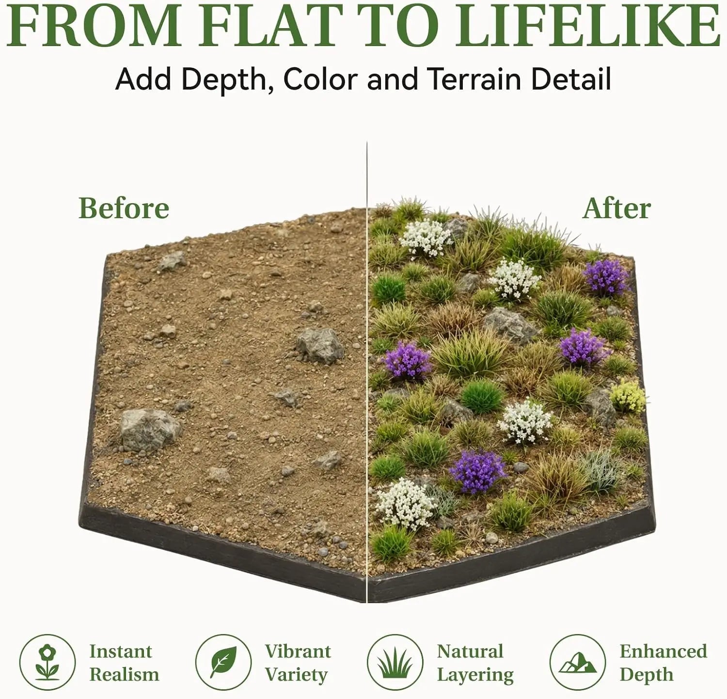 N scale model railway tunnel layout terrain, self-adhesive mini grass and flower tufts along railroad tracks for lifelike pastoral scenery