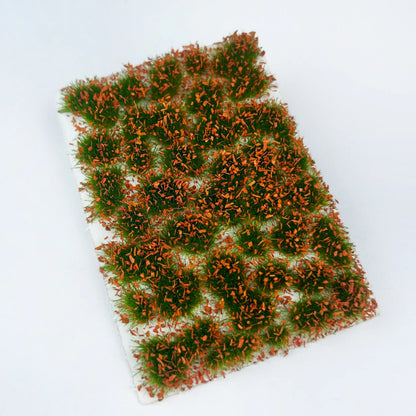 Pre-made light yellow green spring tone static grass tufts sheet with pale yellow speckled grass clumps, realistic static grass mat miniature lawn terrain for scale model building, wargame tabletop base, railway layout scenery and diorama craft hobby supplies