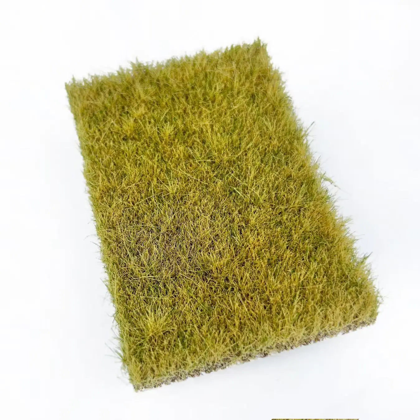 Mixed green & pale yellow static grass mat, natural seasonal transition static grass tufts sheet for countryside, hillside and wilderness scale model diorama craft