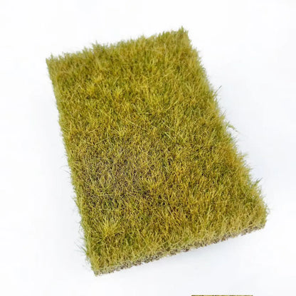 Mixed green & pale yellow static grass mat, natural seasonal transition static grass tufts sheet for countryside, hillside and wilderness scale model diorama craft