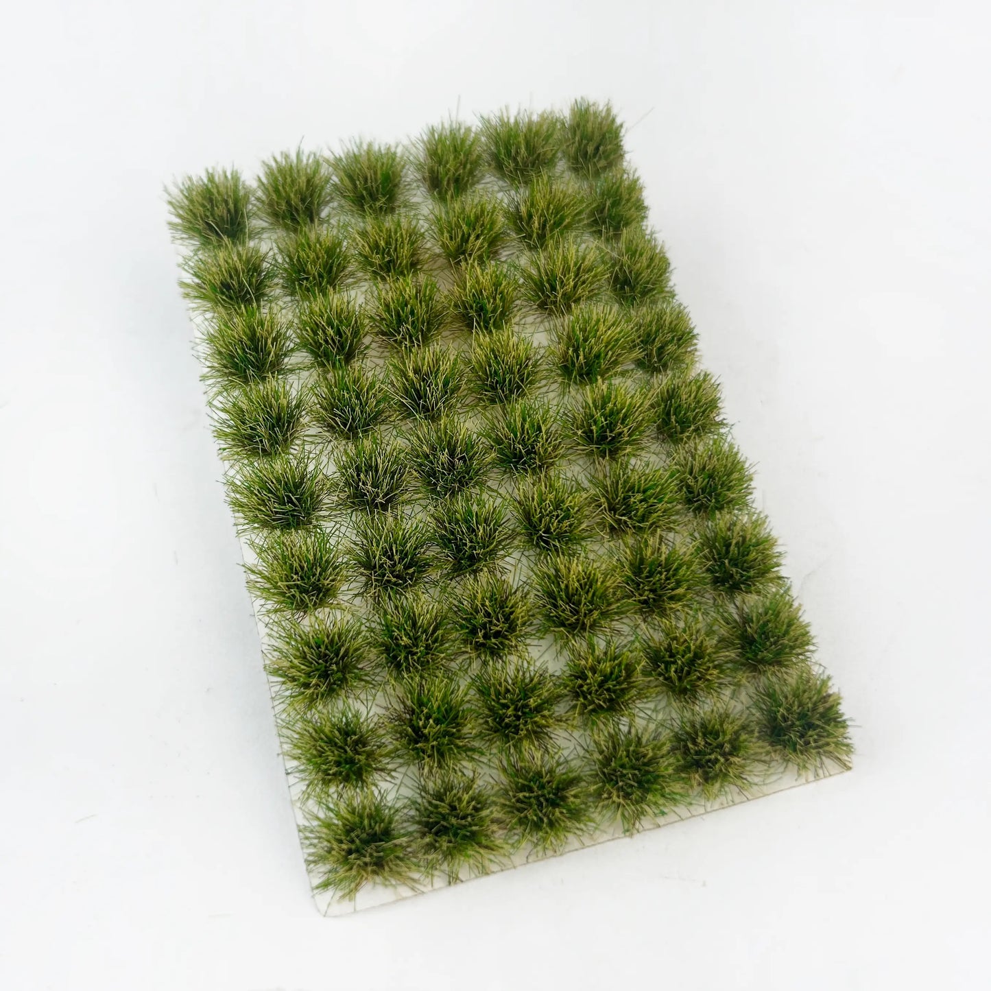 Dimension specification chart for 54pcs pre-made static grass tufts mat sheet, size reference diagram of static grass mat miniature terrain for scale model hobby, wargame terrain building, railway layout and diorama craft material preparation