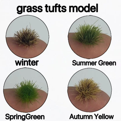 Pre-made deep green static grass tufts sheet with 54 self-adhesive grass clumps, realistic static grass mat miniature lawn terrain for scale model building, wargame tabletop base, railway layout scenery and diorama craft hobby supplies
