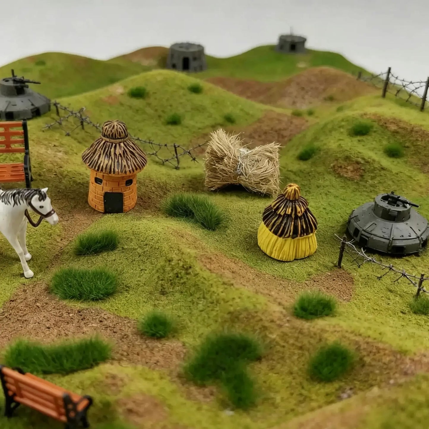  Dry brown autumn static grass tufts, weathered miniature turf for wargaming base, military diorama scenery