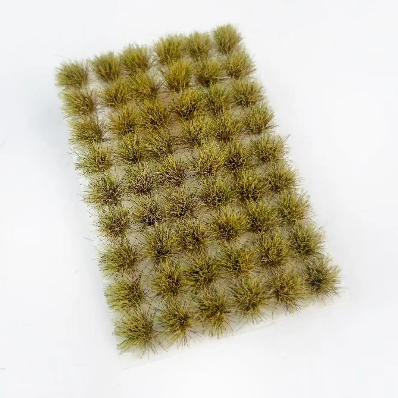 Mixed dual-tone green static grass tufts mat sheet with 54 layered grass clumps, lifelike shaded miniature terrain grass sheet for scale model landscape, wargame board, railway layout and realistic diorama craft making