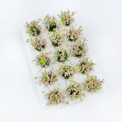15 miniature grass clusters with blooms, diorama ground decor, fine resin scenery, studio soft light