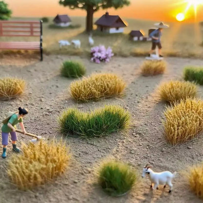 18 pieces irregular self-adhesive static grass tufts, 8mm height miniature grass clusters packed in transparent plastic storage box, seasonal color static grass for railway layout, countryside farm diorama, wargame base and miniature landscape craft supplies
