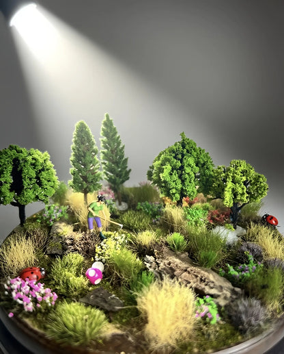  15 natural green grass mixed flower clumps, diorama landscaping accessories, professional product photography
