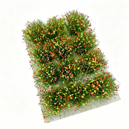 Model train layout grass tufts, realistic railway terrain scenery for N scale, O scale and HO scale dioramas.